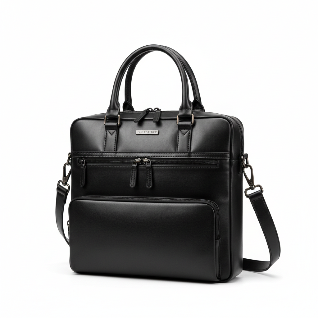 Men's Black Executive Leather Laptop Bag