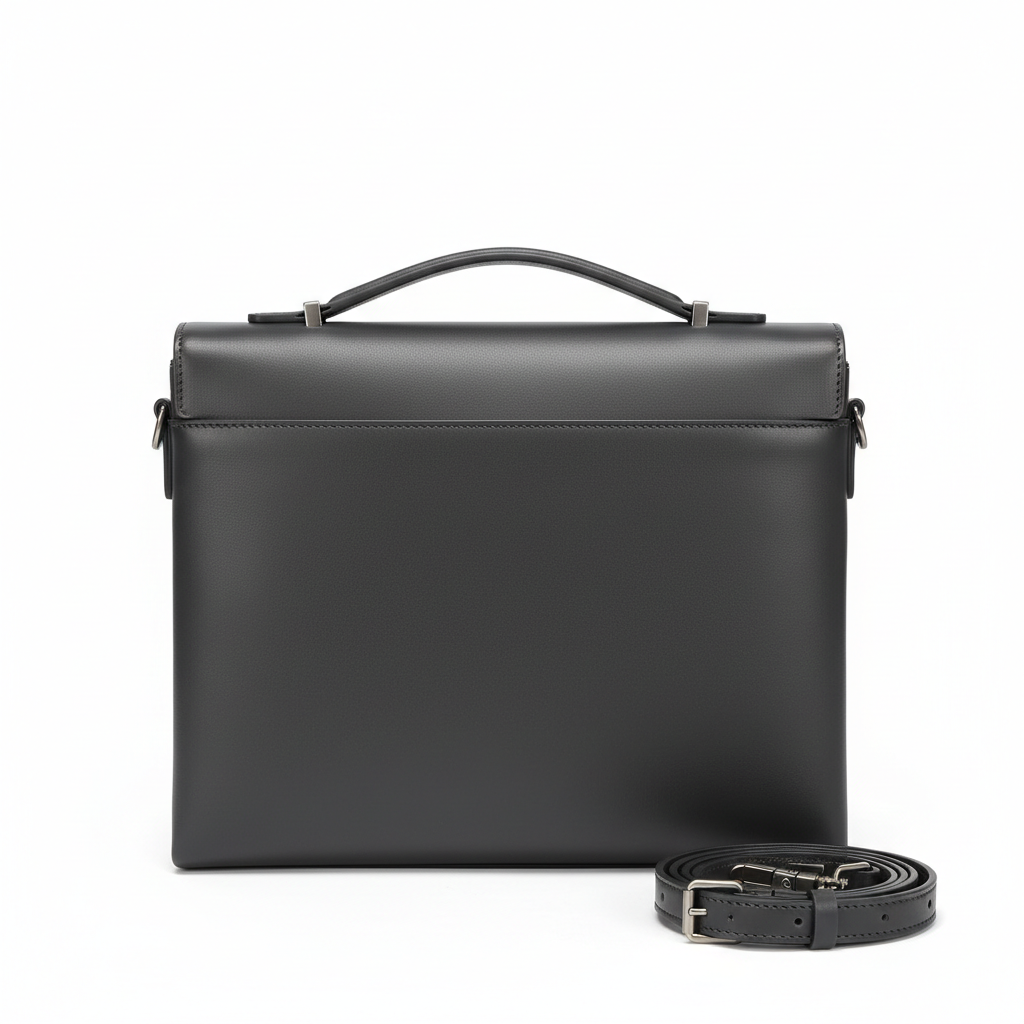 Men's Slate Grey Minimalist Leather Laptop Briefcase
