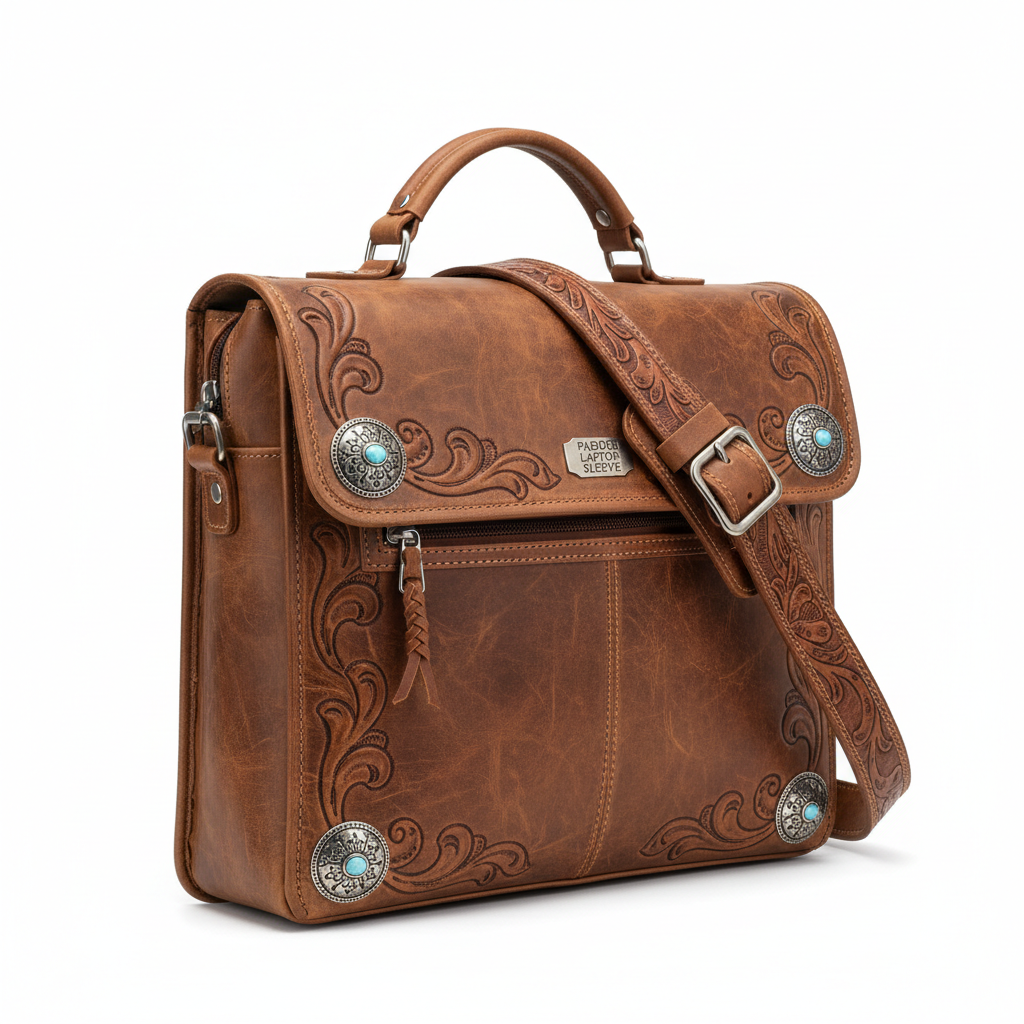 Men's Saddle Brown Western Leather Laptop Bag