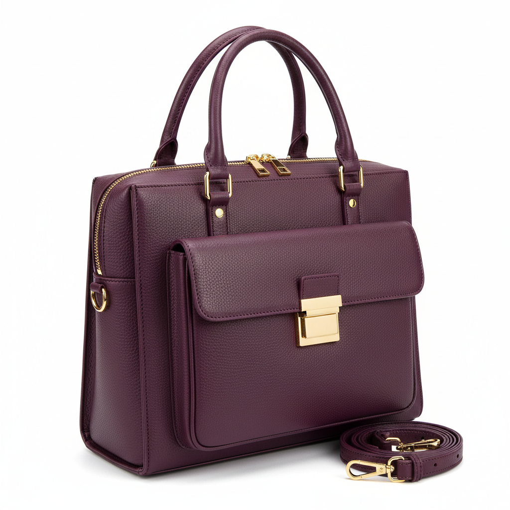 Women's Deep Plum Purple Leather Sophisticated Laptop Bag