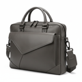 Men's Gunmetal Grey Angular Leather Laptop Briefcase