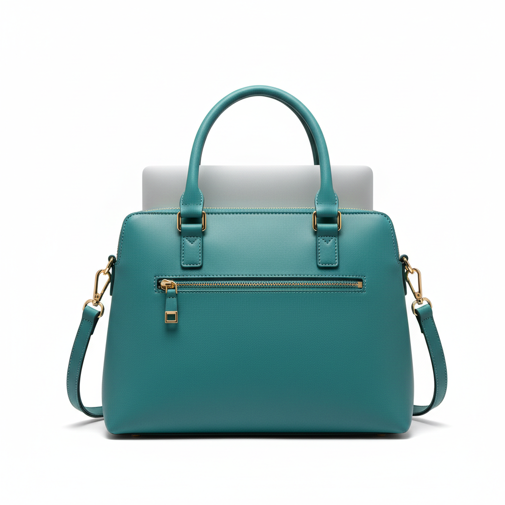 Women's Teal Turquoise Leather Chic Laptop Work Bag