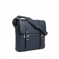 Men's Navy Blue Leather Laptop Messenger Bag