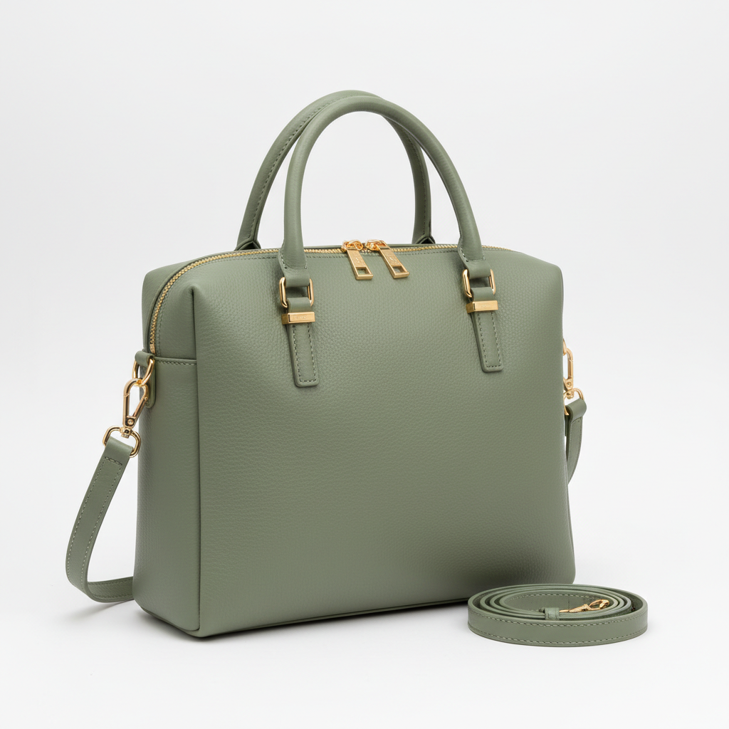 Women's Sage Green Leather Minimalist Laptop Work Bag