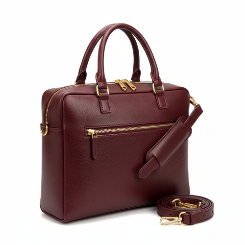 Men's Burgundy Leather Executive Laptop Briefcase