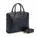 Men's Deep Navy Leather Contrast Stitch Laptop Briefcase