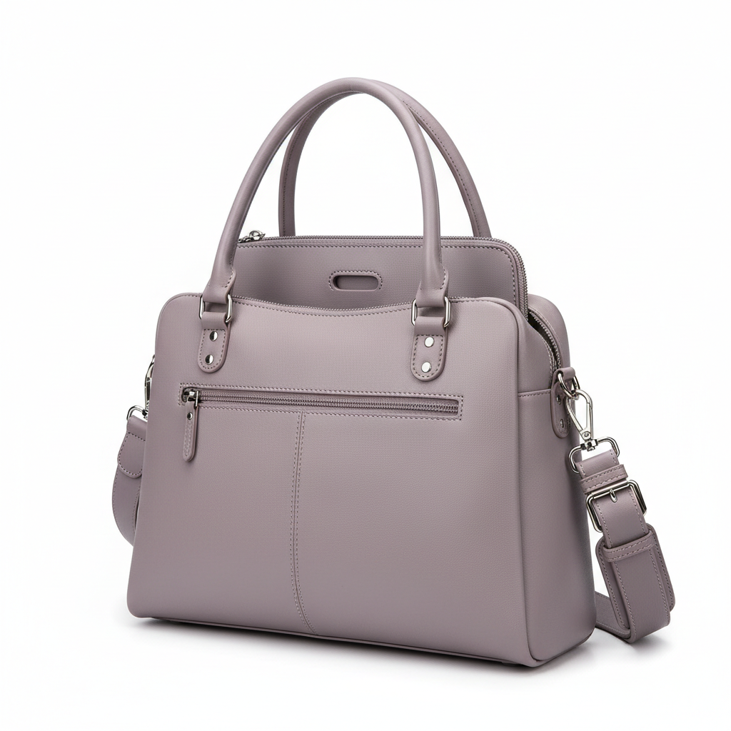 Women's Lavender Grey Leather Soft Satchel Laptop Bag
