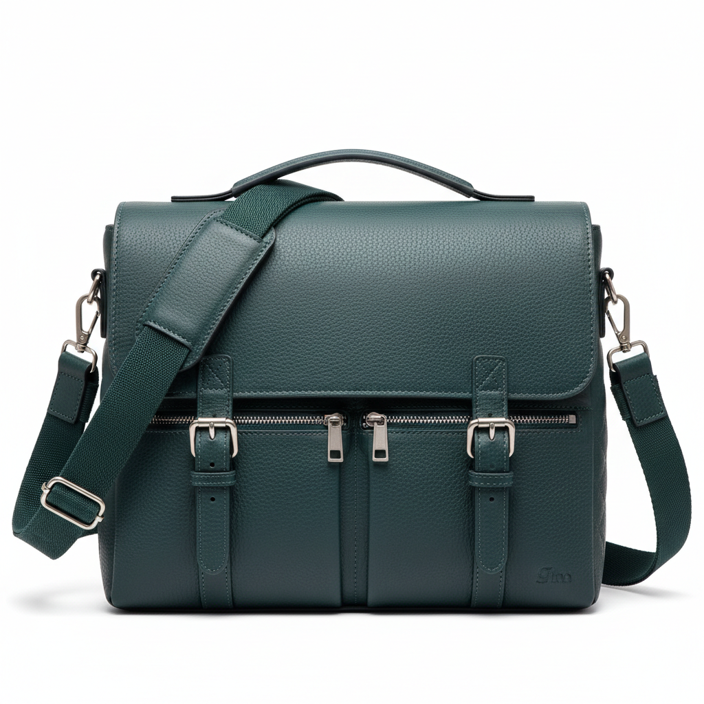 Men's Dark Teal Leather Messenger Laptop Bag