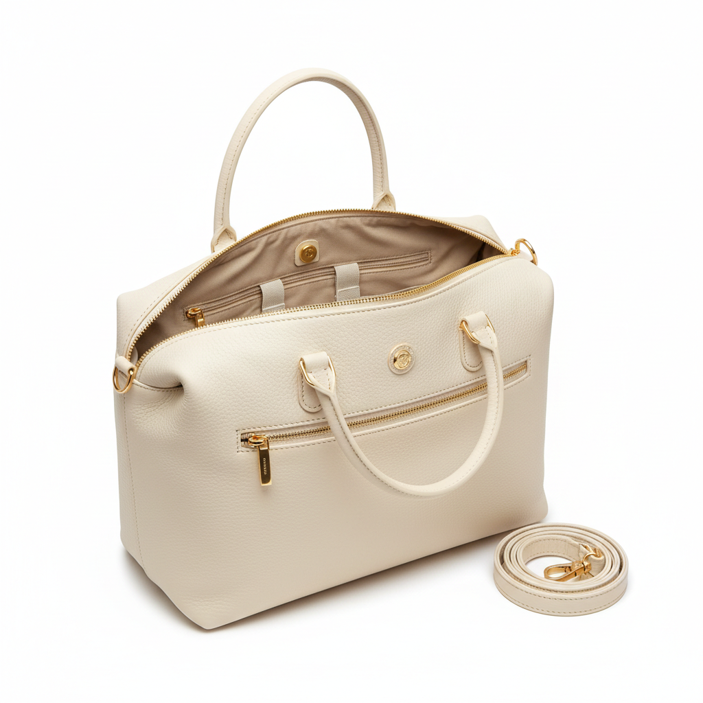 Women's Cream Ivory Leather Work Laptop Tote