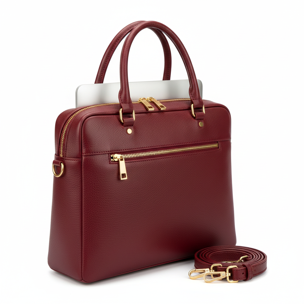 Women's Wine Red Leather Structured Laptop Handbag