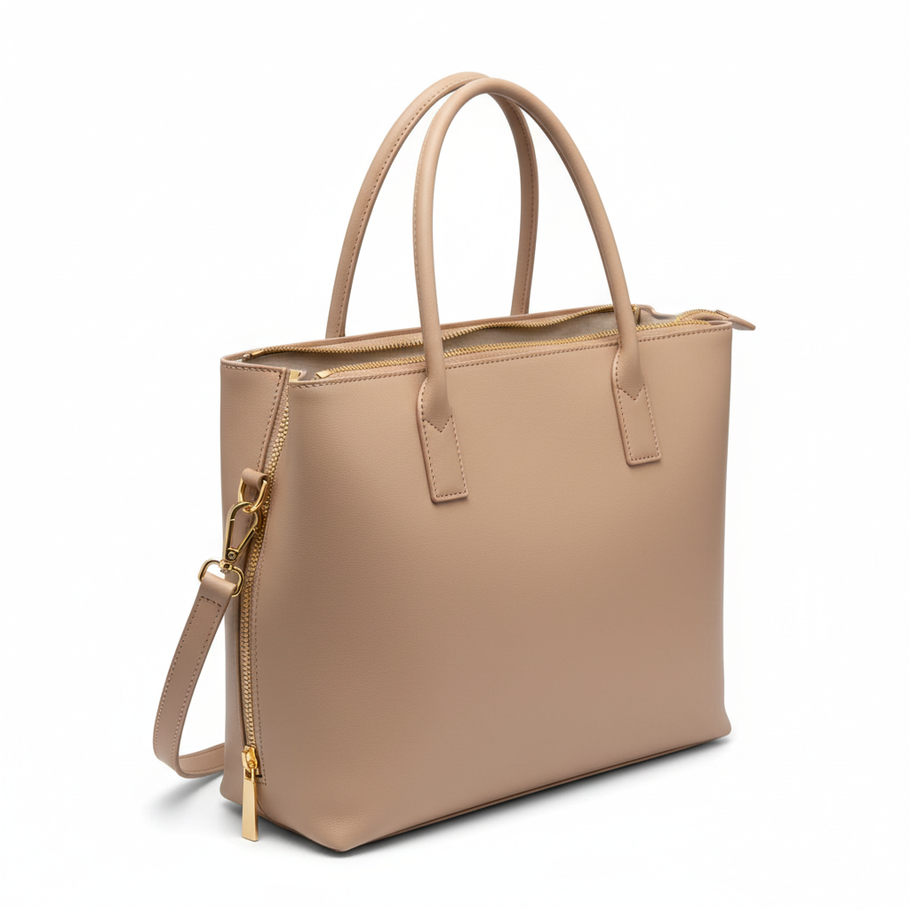 Women's Nude Beige Minimalist Leather Laptop Tote