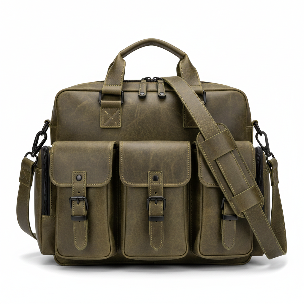 Men's Olive Green Leather Explorer Laptop Bag