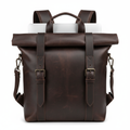 Men's Espresso Brown Leather Roll-Top Laptop Bag