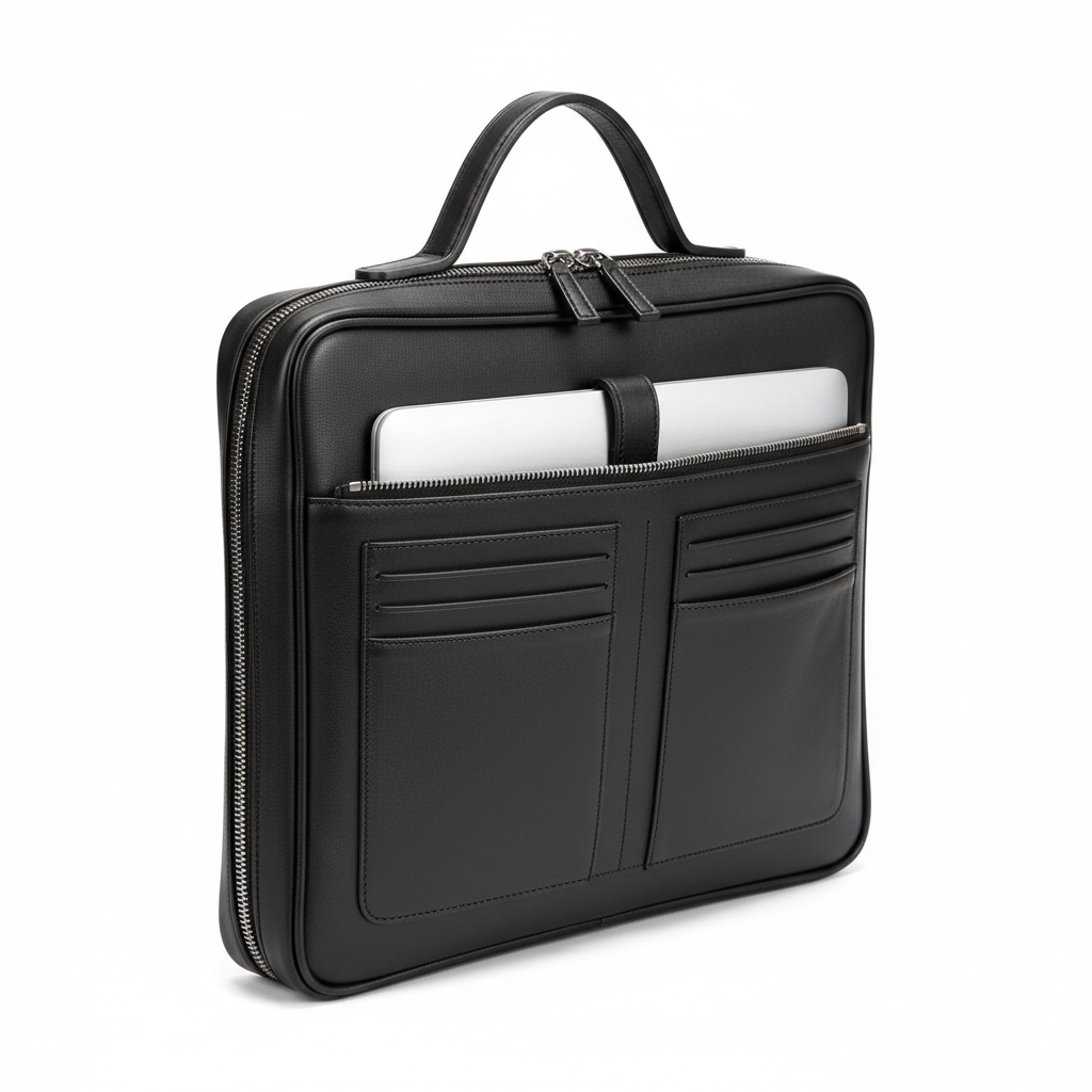 Men's Jet Black Leather Zip-Around Laptop Portfolio