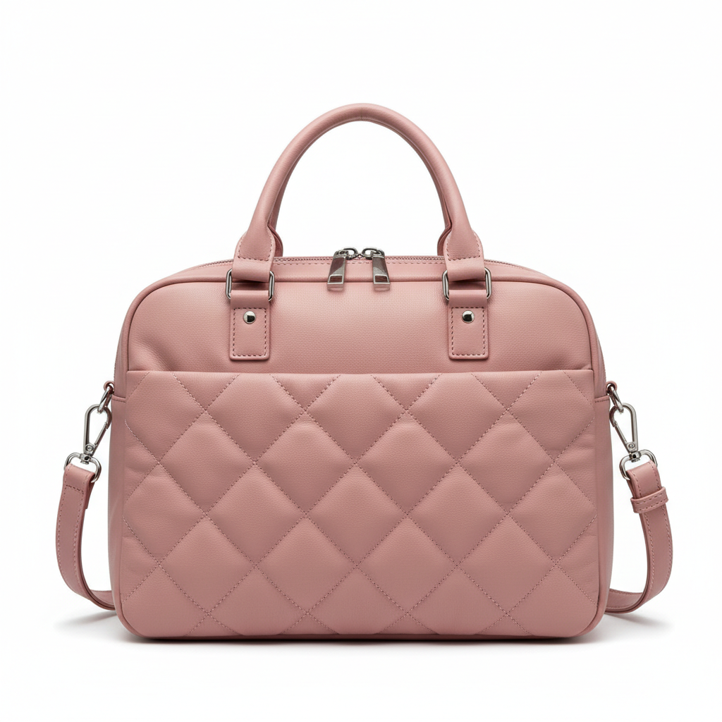Women's Dusty Pink Quilted Leather Laptop Work Bag
