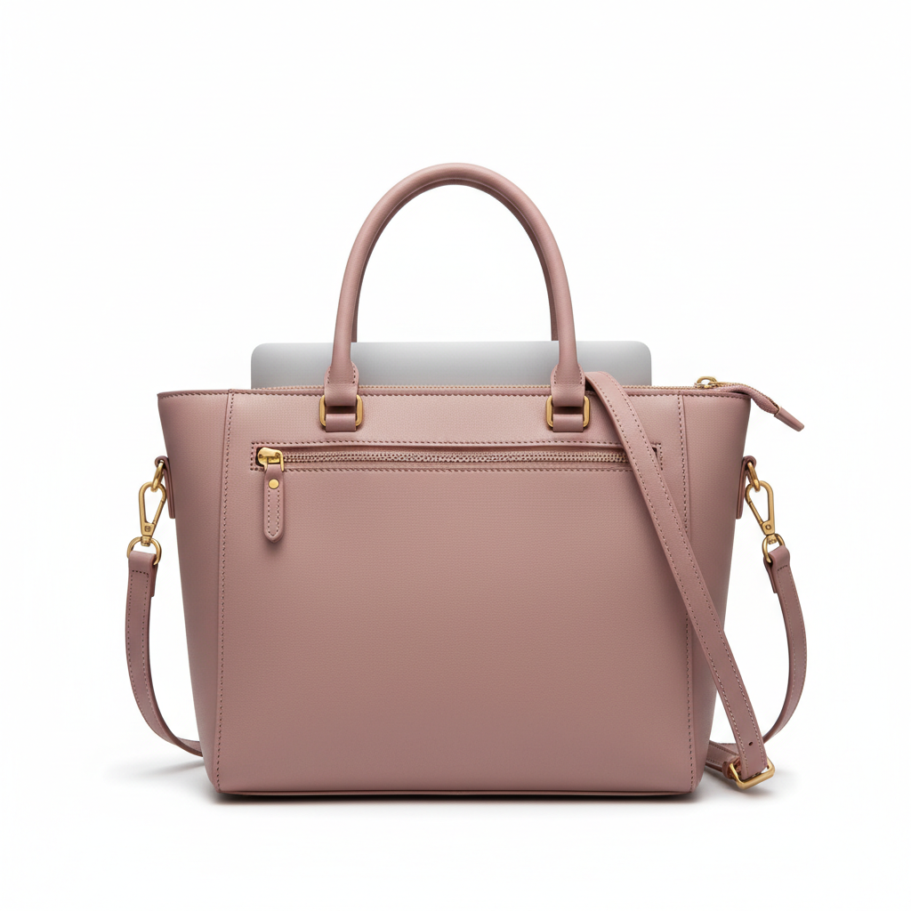 Women's Mauve Pink Leather Modern Work Laptop Tote