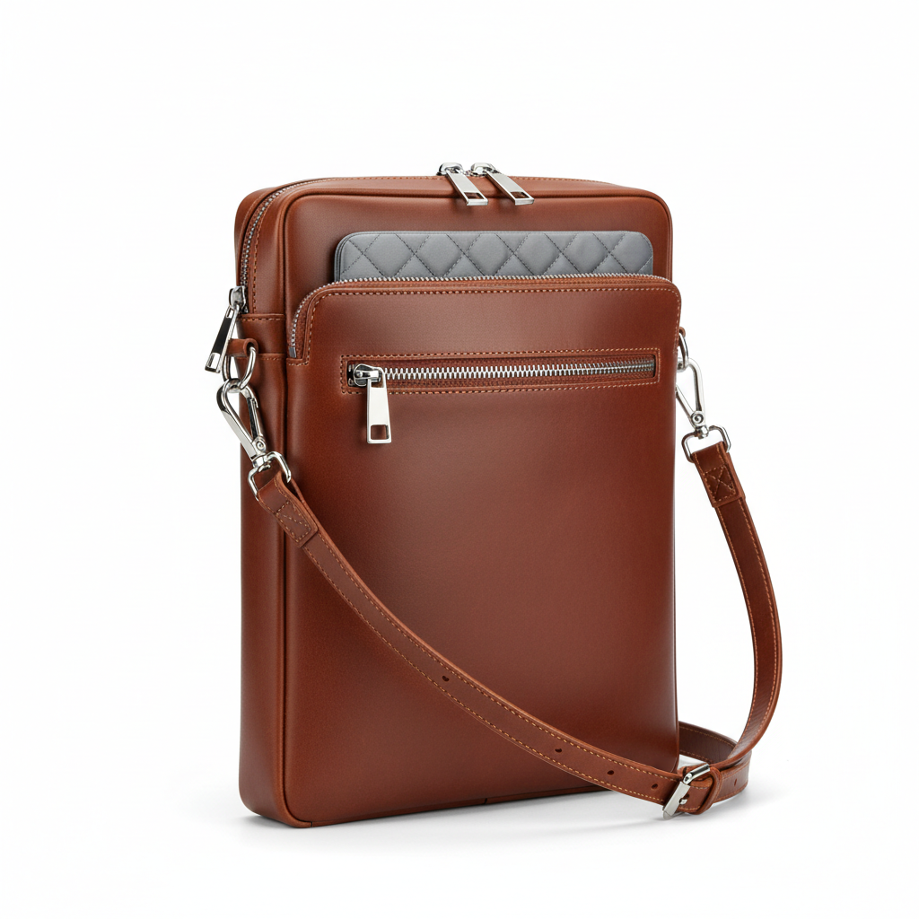 Men's Cognac Brown Leather Crossbody Laptop Bag