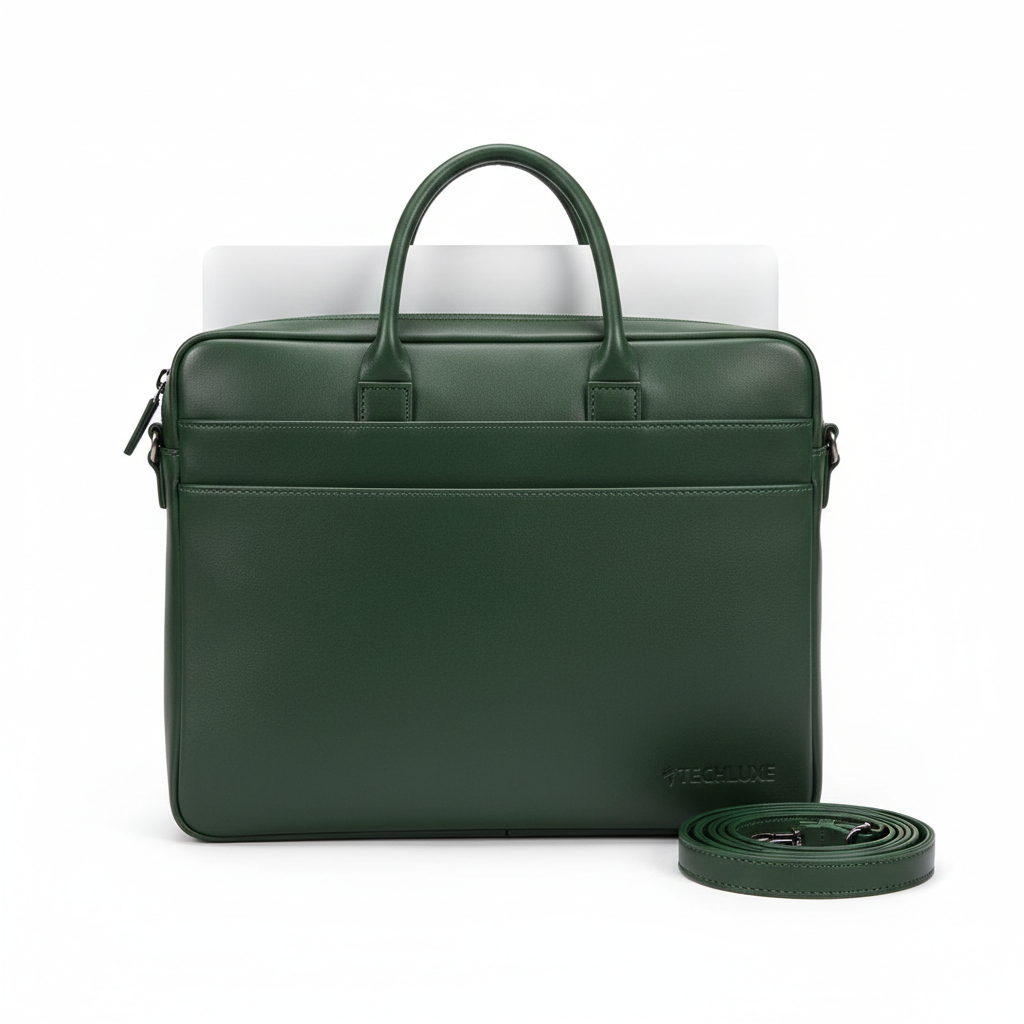 Men's Forest Green Leather Portfolio Laptop Bag