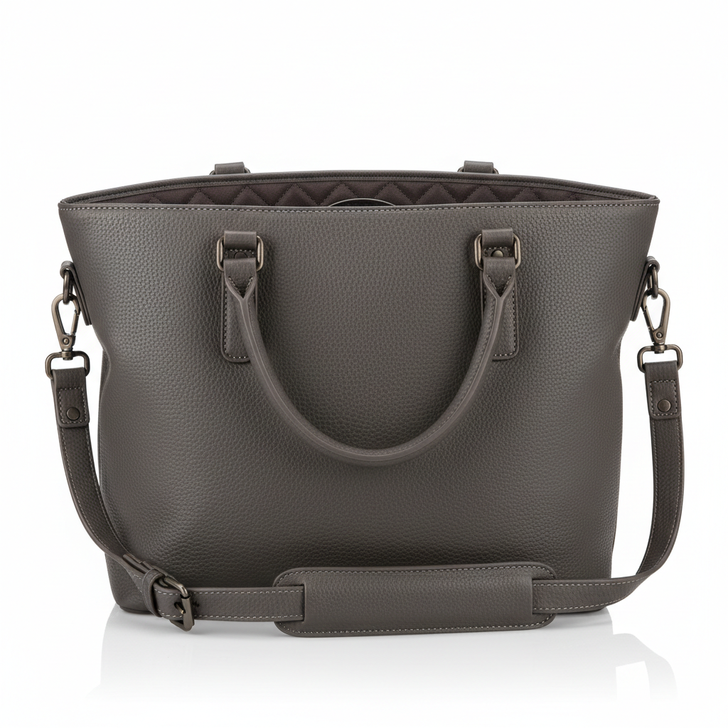 Men's Charcoal Grey Leather Business Laptop Tote