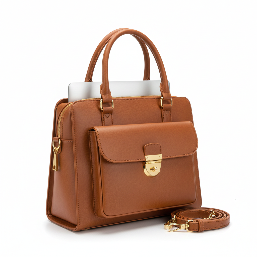 Women's Cognac Tan Leather Classic Laptop Handbag