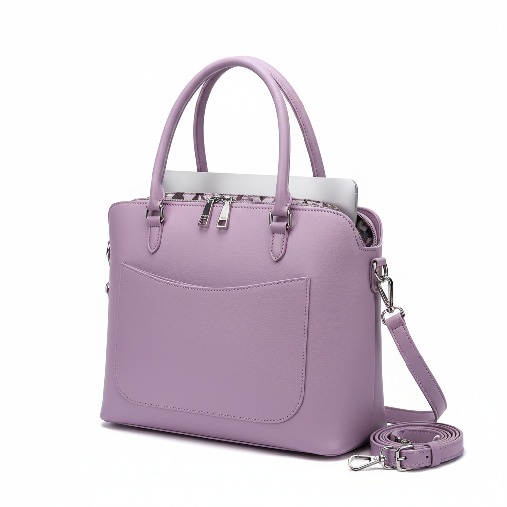 Women's Lilac Purple Leather Elegant Laptop Tote